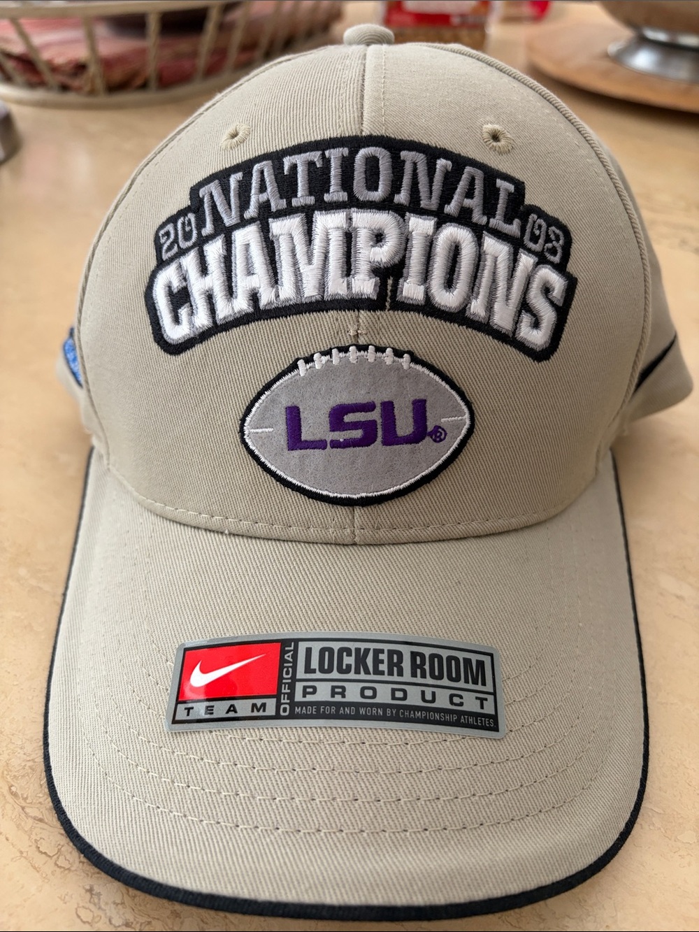 Nike Beige LSU National Champions Locker Room Baseball Cap with Purple Accents